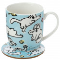 Krūze Simon's Cat Blue Porcelain Mug & Coaster Set